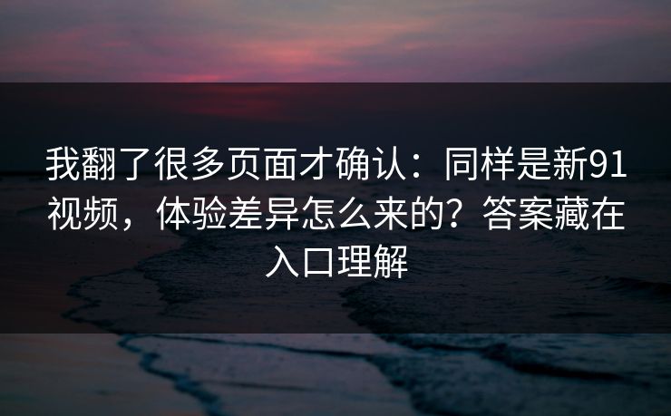 我翻了很多页面才确认：同样是新91视频，体验差异怎么来的？答案藏在入口理解