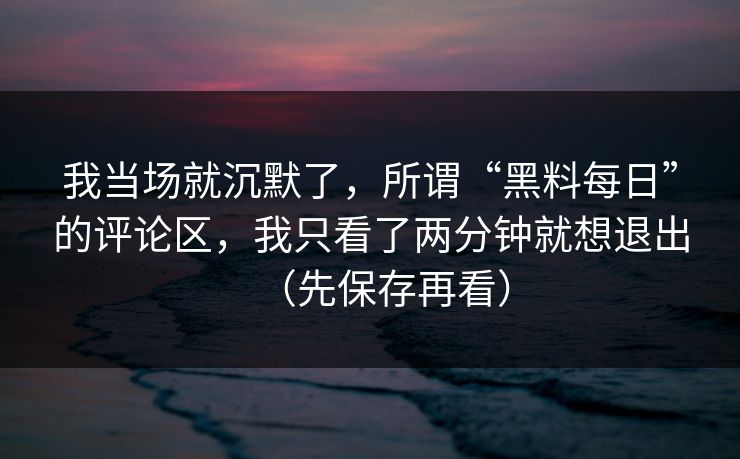 我当场就沉默了，所谓“黑料每日”的评论区，我只看了两分钟就想退出（先保存再看）